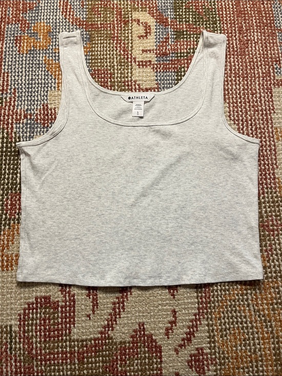 Athleta Tops - Athleta Ribbed Tank Top Size L Gray Heather Scoop Neck Cropped Stretch Workout